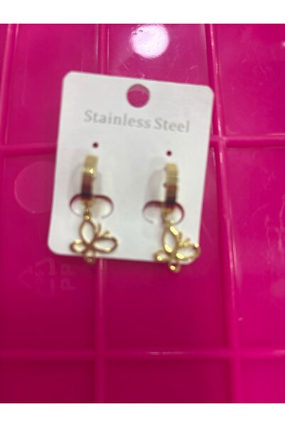 ELUNE İSTANBUL & Milano Gold Color Stainless Steel Hoop Earrings with Butterf...