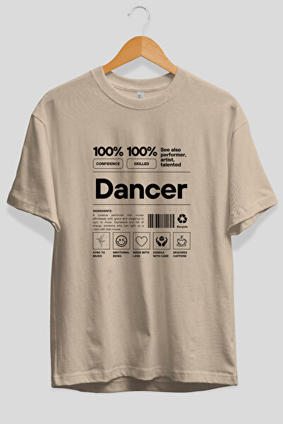 Ankhises Tricou bej cu imprimeu în față Dancer Oversize, 100% bumbac, îmbrăcă...