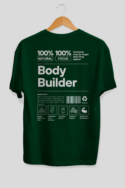 Ankhises Μπλουζάκι Body Builder Oversize με Πράσινη Στάμπα στην Πλάτη, 100% Β...