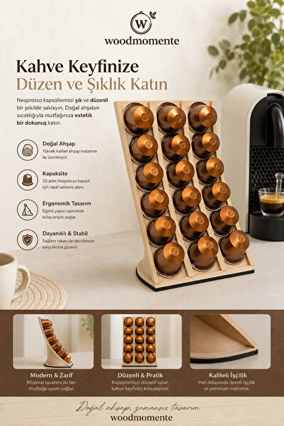 woodmomente Ahşap Nespresso Kapsül Kahve Standı 18’li Kapsül Düzenleyici