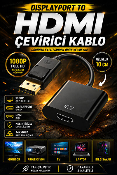 nelerbulurum DisplayPort To HDMI Çevirici Adaptör 1080P Full HD Görüntü Aktar...