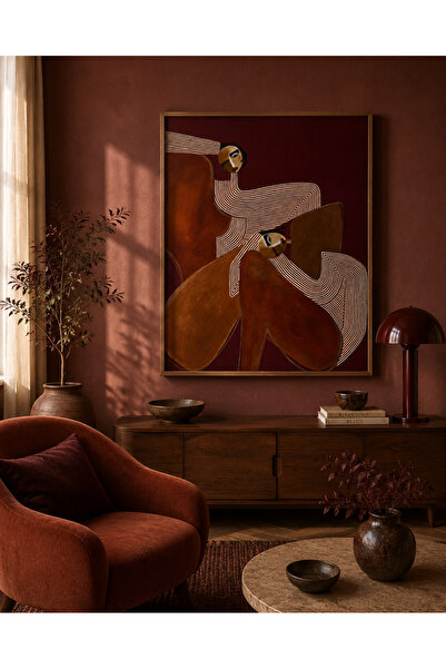 Boho wellness studio Bordo Modern Figürler Ahşap Çerçeveli Sanat Tablosu