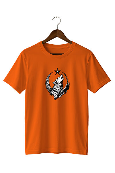 WİDİ Special Design Minimalist Snow Wolf and Moon Star Printed T-Shirt 100% C...