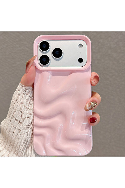 iPhone 17 Pro İle Uyumlu Kılıf, Dalgalı, Özel Üretim 3D Kabartma, Lüks, Parlak, Darbelere Karşı Dayanıklı Yumuşak Dokulu Kapak iphone 17 Pro için kılıf Pembe PM-2