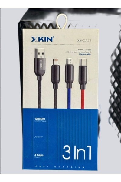 XKIN كابل شحن 3 في 1 من نوع USB A إلى LIGHTNING وMicro TYPE C