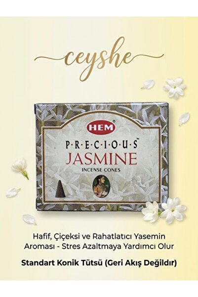 Hem Ceyshe Jasmine Çiçeksi Yasemin Kokulu Konik Tütsü Rahatlatıcı Kokular Med...