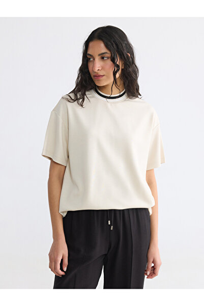 LC Waikiki Beige crew neck soft touch women's t-shirt
