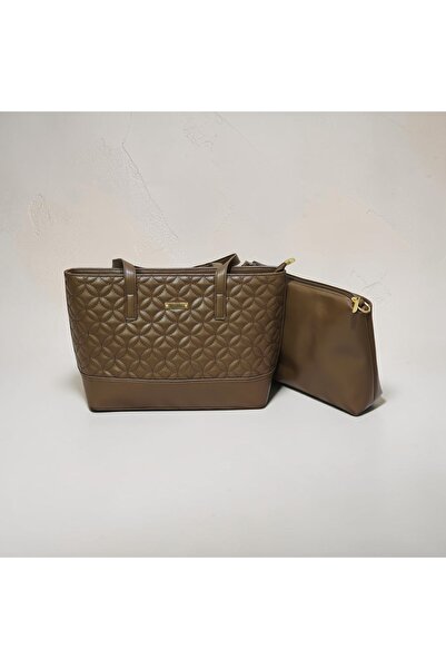 Desire 4668-Desire Quilted Shoulder Bag + Pouch Set Brown Color