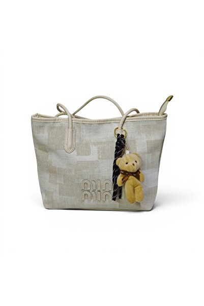 Desire L354-Min Min Shoulder Tote Bag with Teddy Charm White Color