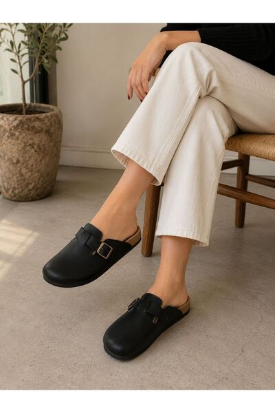 FLARF Unisex Faux Leather Slippers with Natural Cork Sole, Anatomical Arch Support, Special Design
