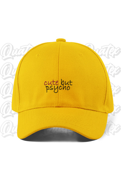 CapHub Cute but Psycho Embroidered Hat - Yellow Color 100% Cotton Gabardine U...
