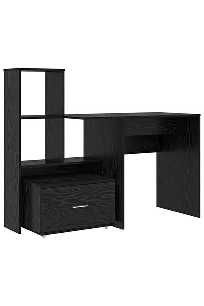vidaxl Birou cu raft Stejar Negru 131,5 x 50 x 106,5 cm Lemn compozit
