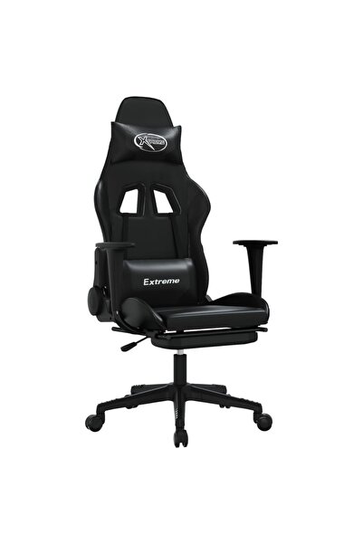 vidaxl Scaun de gaming cu suport picioare, negru, piele ecologică