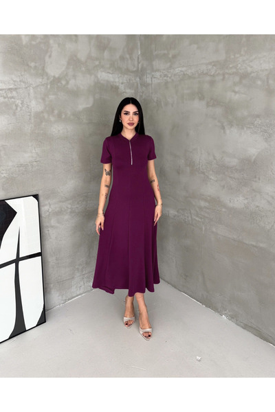 Elaxi Women's Zipper Detailed Maxi Long Modal Dress