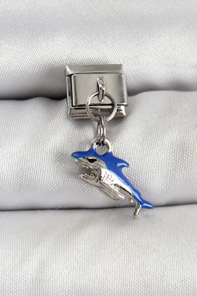 OGHAMAY 316L Steel Dangle Shark Model Silver Color Nomination Charm