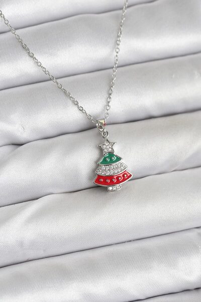 OGHAMAY 316L Steel Chain Silver Color Pine Tree Model Zircon Stone Christmas ...
