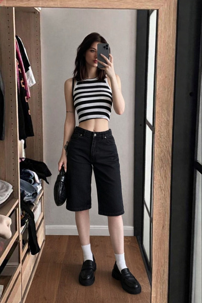 XRAY JEANS Pantaloni scurți casual negri clasici cu 5 buzunare pentru femei
