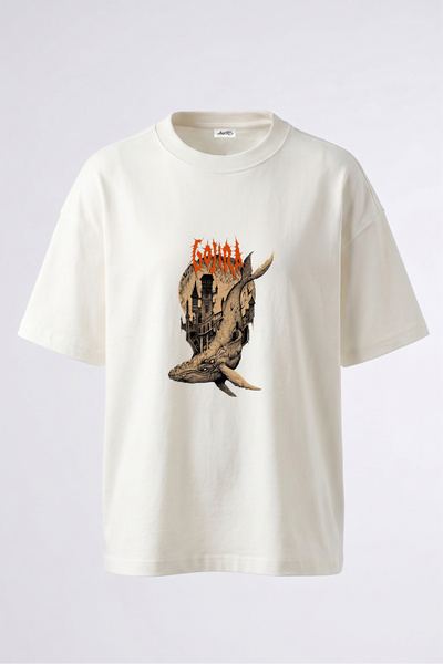 Anetos Tricou oversize alb din bumbac cu imprimeu pe spate Gojira Design