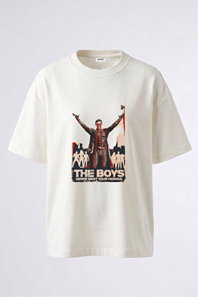 Anetos Tricou oversize alb din bumbac cu imprimeu pe spate Homelander The Boy...
