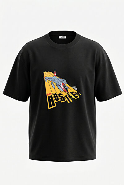 Anetos Tricou oversize negru din bumbac cu imprimeu pe spate B 58 Hustler Design
