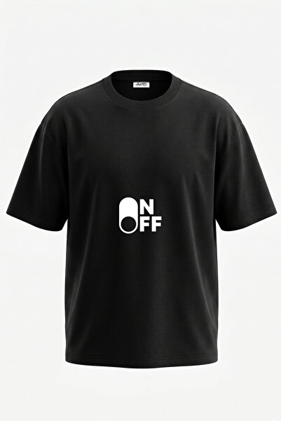 Anetos Tricou oversize negru din bumbac cu imprimeu pe spate, cu design Toggl...