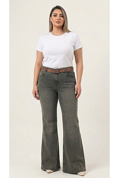 ZANESSI Plus Size High Waist Belted Wide Leg Denim Women's Panton