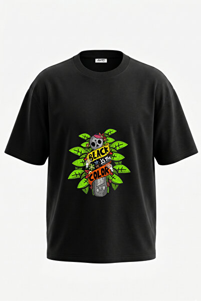 Anetos Tricou oversize negru din bumbac cu imprimeu pe spate Dry Head Graffit...