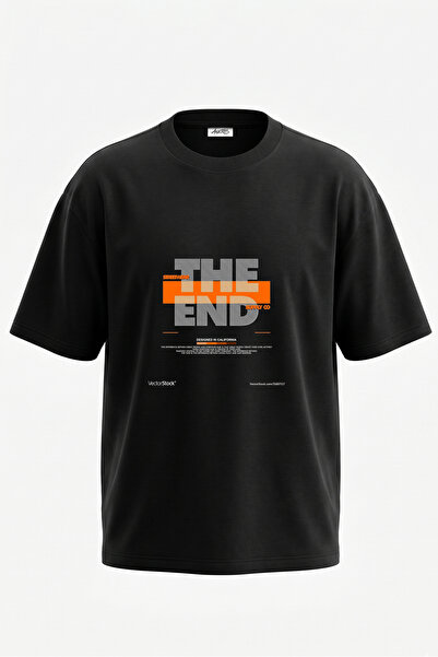 Anetos Streetwear The End Design Tricou oversize negru din bumbac cu imprimeu...
