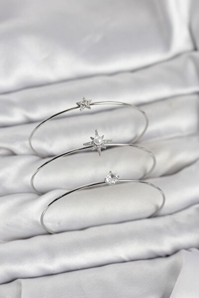 OGHAMAY Silver Color Pole Star Model Zircon Stone 3-Piece Women's Bracelet Co...