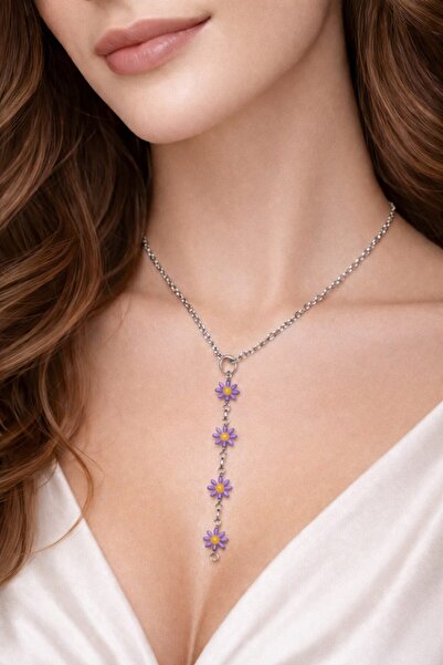 OGHAMAY Silver Color Lip Chain Flower Ye Model New Season Steel Necklace - 3835