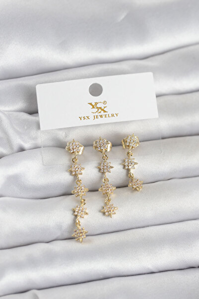 OGHAMAY Brass Gold Color Rowed Pole Star Model 3-Piece Women's Earrings