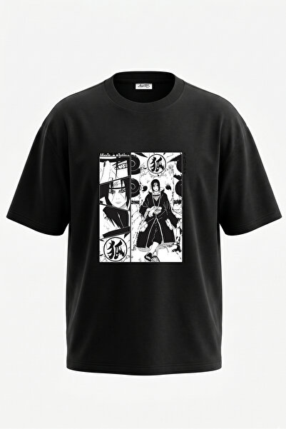 Anetos Itachi Uchiha_1 dizajn, pamučna crna oversize majica sa štampanim leđima