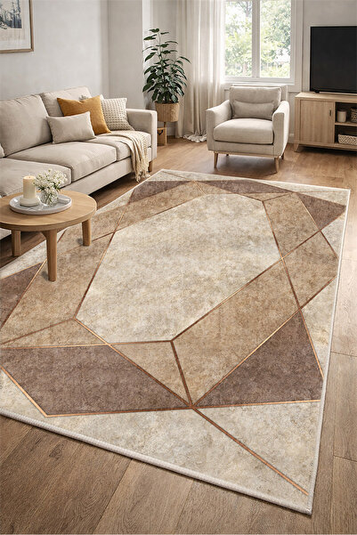 Lioara Home Geometrik Desen Modern Dijital Baskı Halı | Yıkanabilir Kaymaz Ta...
