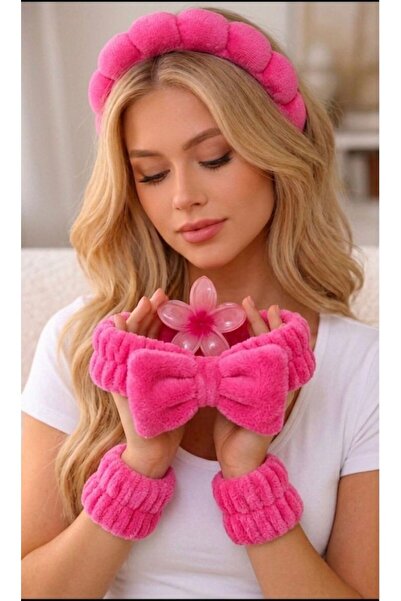 Bandana Premium Havlu Kumaş Spa 4'Lü Yüz Yıkama ve Cilt Bakımı Makyaj Seti