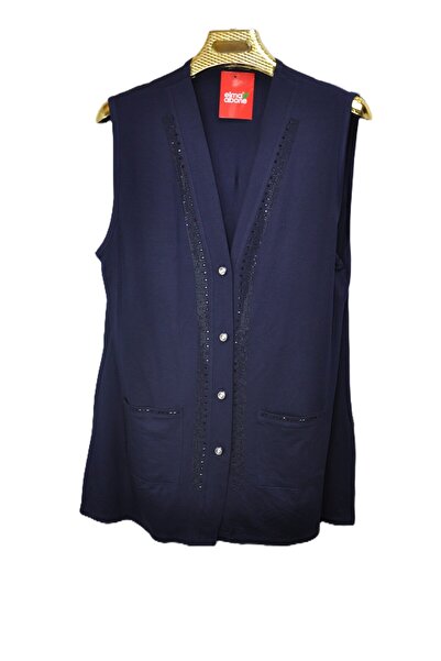elma abone Plus Size Four Button Mother's Cotton Stone-Embellished Short Vest