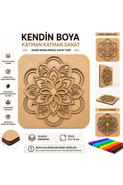 Mutif Kendin Boya Çiçek Motifli Mandala Boyama Kiti | Katmanlı Oluklu Mukavva...