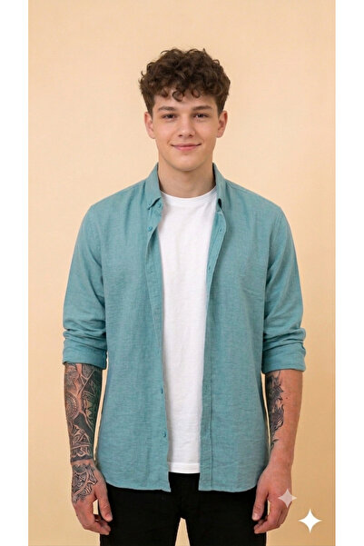 ATKGİYİM Men's Lycra Linen Shirt Special Color Series Sweat-Absorbent Breatha...