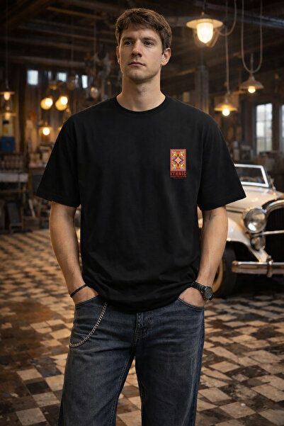 Oversize Unisex Bisiklet Yaka T-Shirt Siyah L