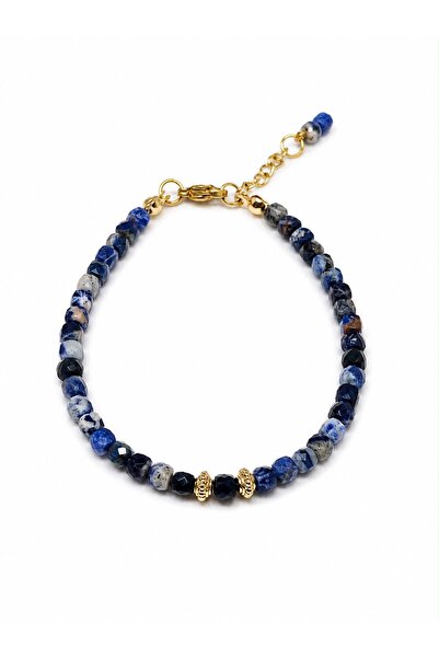 Agatella Tasarım Sodalite Stone Adjustable Steel Bracelet Gold Color Minimal ...