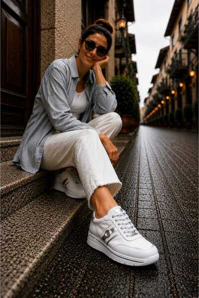 Mammamia 7110 EREN SHOES&BAG Pantofi sport de damă din piele naturală, crem, ...