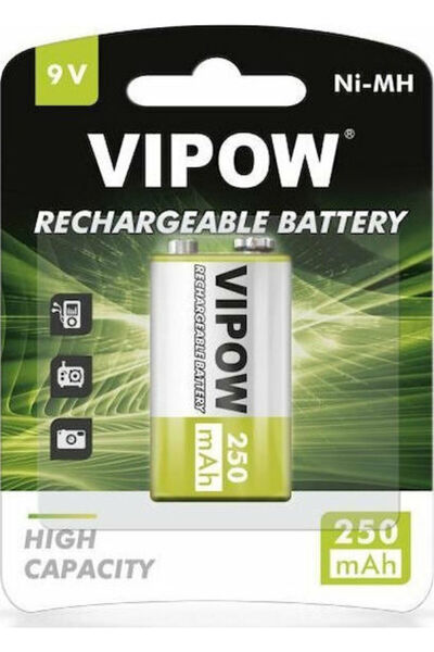 Vipow Επαναφορτιζόμενη Μπαταρία 9V Ni-MH 250mAh 1 τεμάχιο