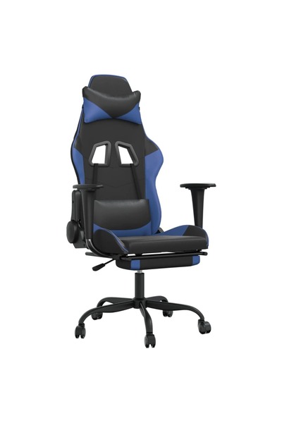 vidaxl Scaun de gaming cu suport picioare, negru/albastru, piele