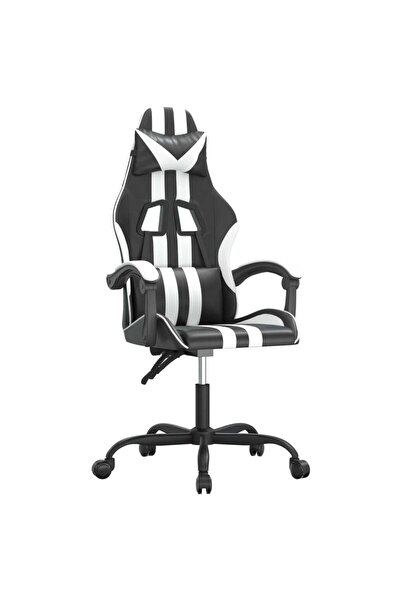 vidaxl Scaun de gaming pivotant, negru și alb, piele ecologică