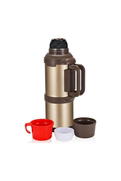 NEVVALİFE (Nevvalife Model 4 Liter Gold) Vacuum Stainless Steel Gold Color Thermos 4 Liters 48 Hours Hot and Cold Guaranteed Mountaineering and Camping Thermos Family Size Large Thermos
