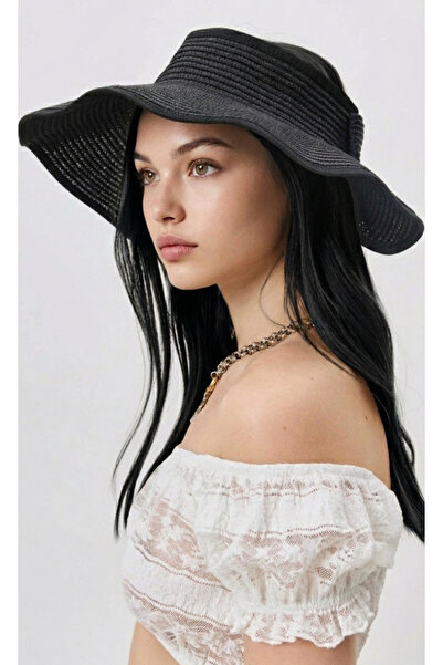 My Blog Black Bow Detailed Straw Hat - 14624