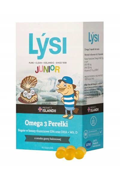 Lysi Omega 3 Junior, Perle cu aromă de gumă de mestecat, 60 bucăți.
