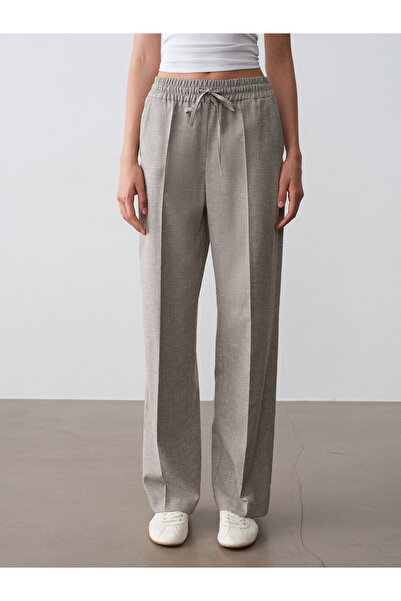 Dilvin 72730 Linen Blend Lace-Up Trousers-Stone