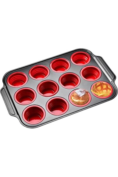 The Bros Silicone Muffin Pans 12 Regular Size Egg Bite Molds with Metal Frame...