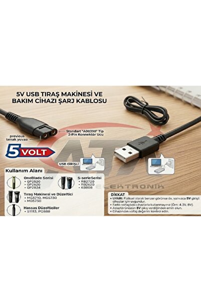 ATAELEKTRONİK 1 METRE 5 Volt Traş makinesi USB ŞARJ ŞARZ KABLO Multigroomer P...