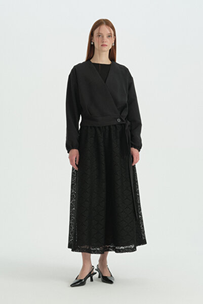Nihan Waist-Tied Crop Modal Blouse - Black